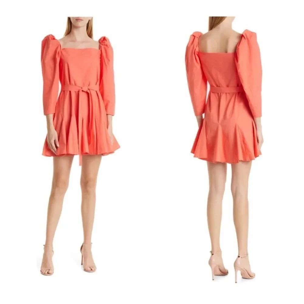 Mille Anais Puff Sleeve Tie Waist Mini Dress in Melon $248